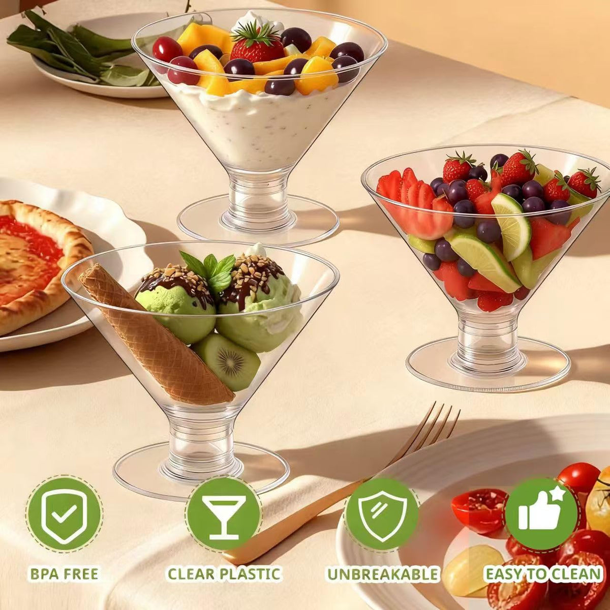 Meolibour PS plastic martini glasses resist shattering for safe outdoor entertaining.