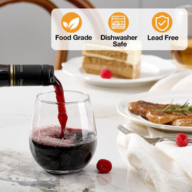 Meolibour sturdy-base stemless wine glasses reduce tipping and spills.