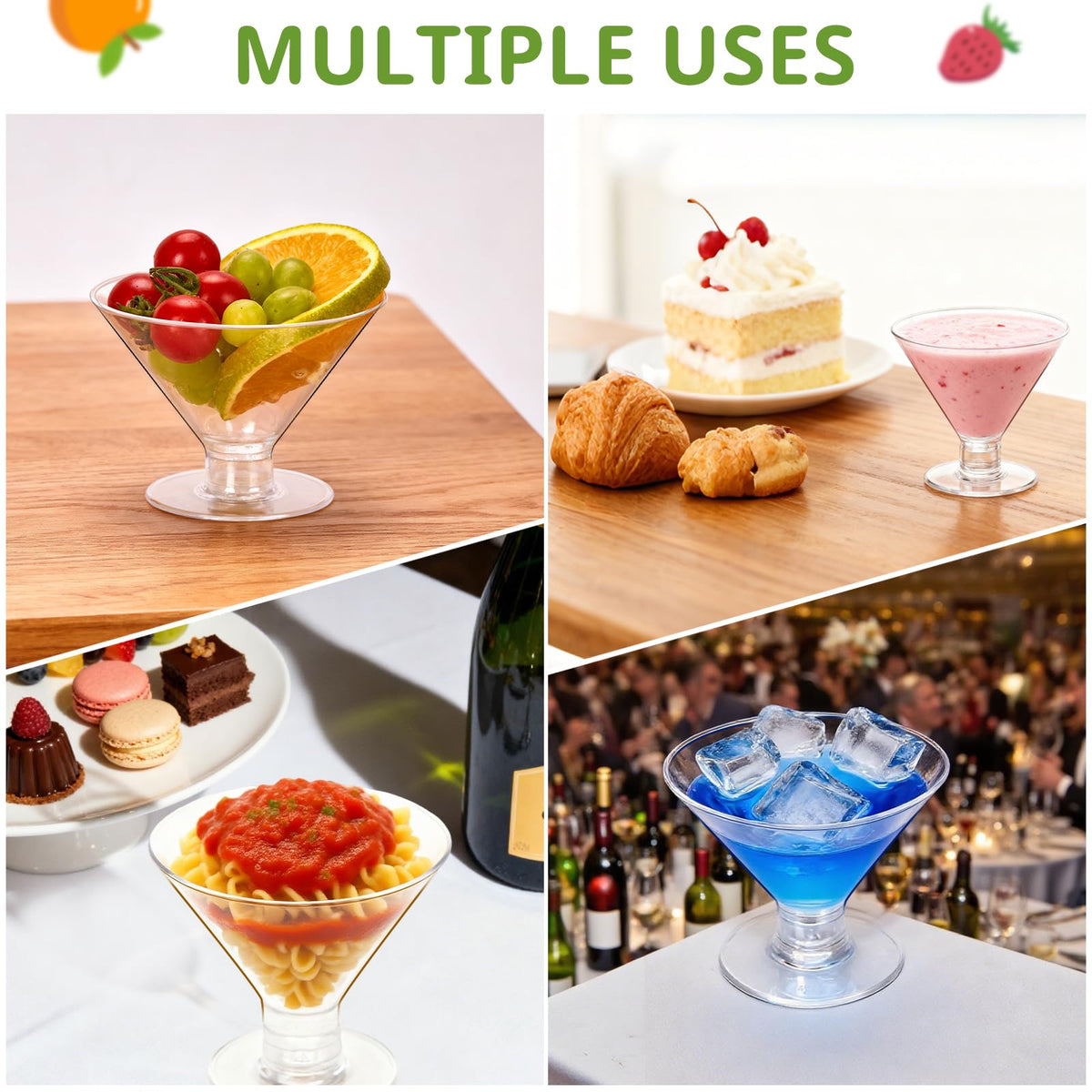 Meolibour 5oz clear cups showcase cocktail colors and textures beautifully.