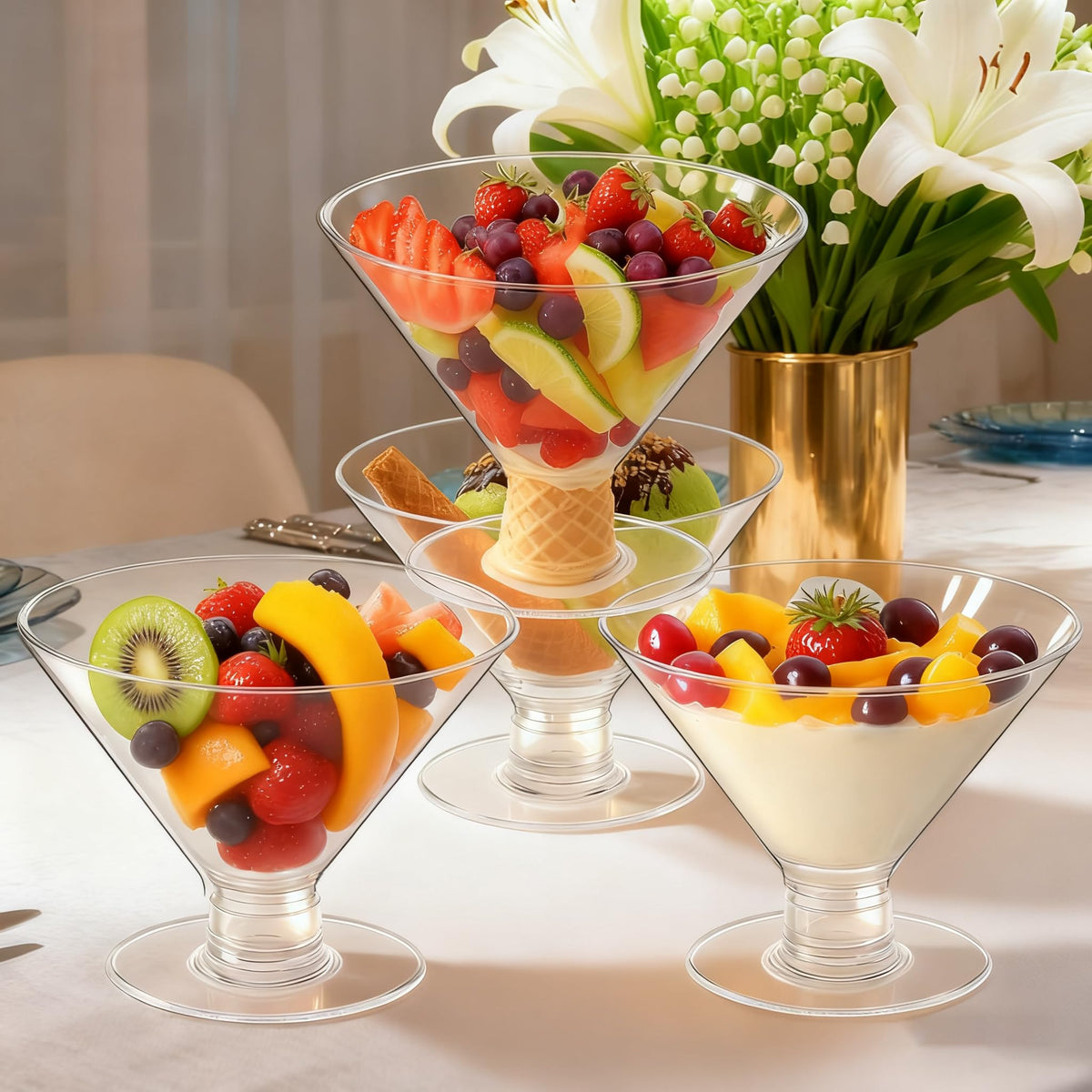 Meolibour wedding buffet mini martini glasses provide a polished tasting presentation.