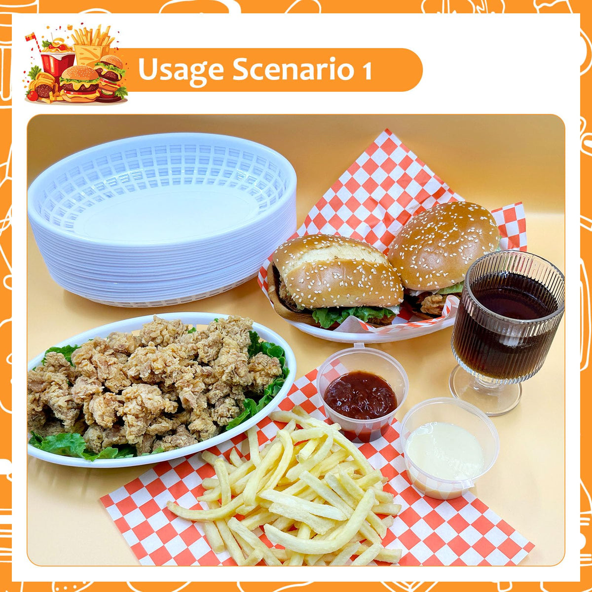 Meotakile stackable baskets save counter space in busy settings.