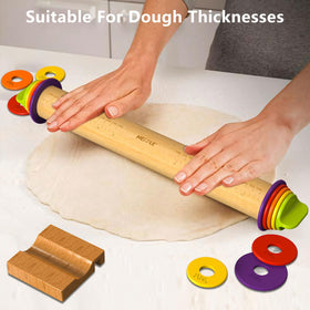 Mepple rolling pin with one-sixteenth-inch ring for delicate pastry control.