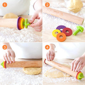 Mepple rolling pin showing one-sixth-inch ring for even dough sheets.