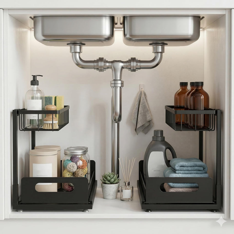 MERATIA under-sink organizer with 2-tier pull-out drawer for easy access to items stored in the back.