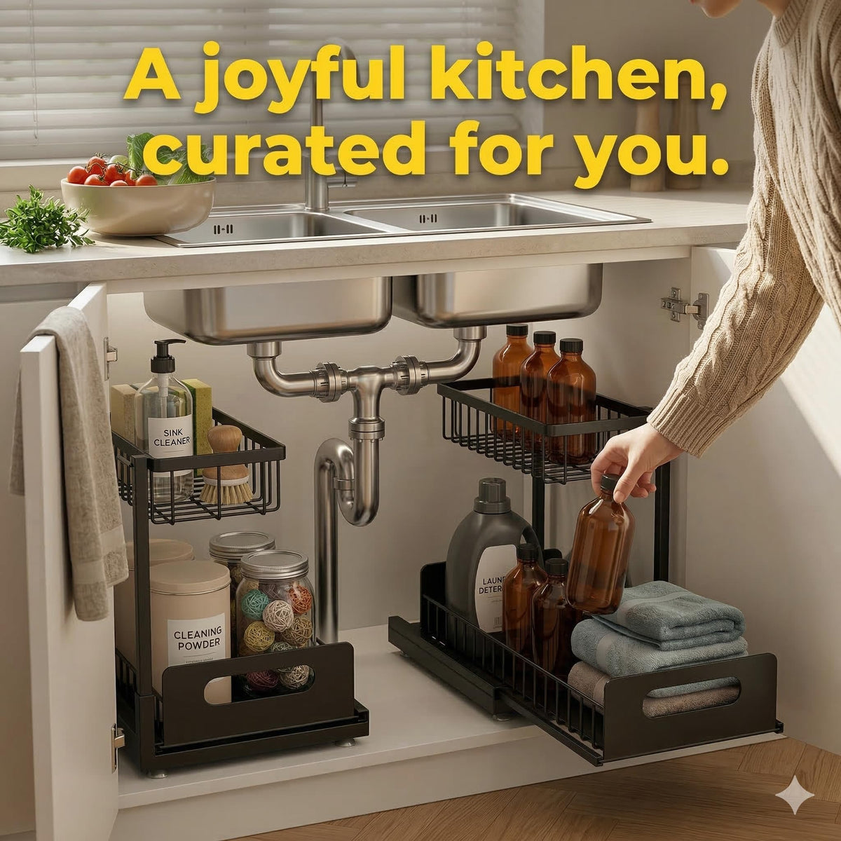 MERATIA open-top shelf places dish soap and sponges at your fingertips.