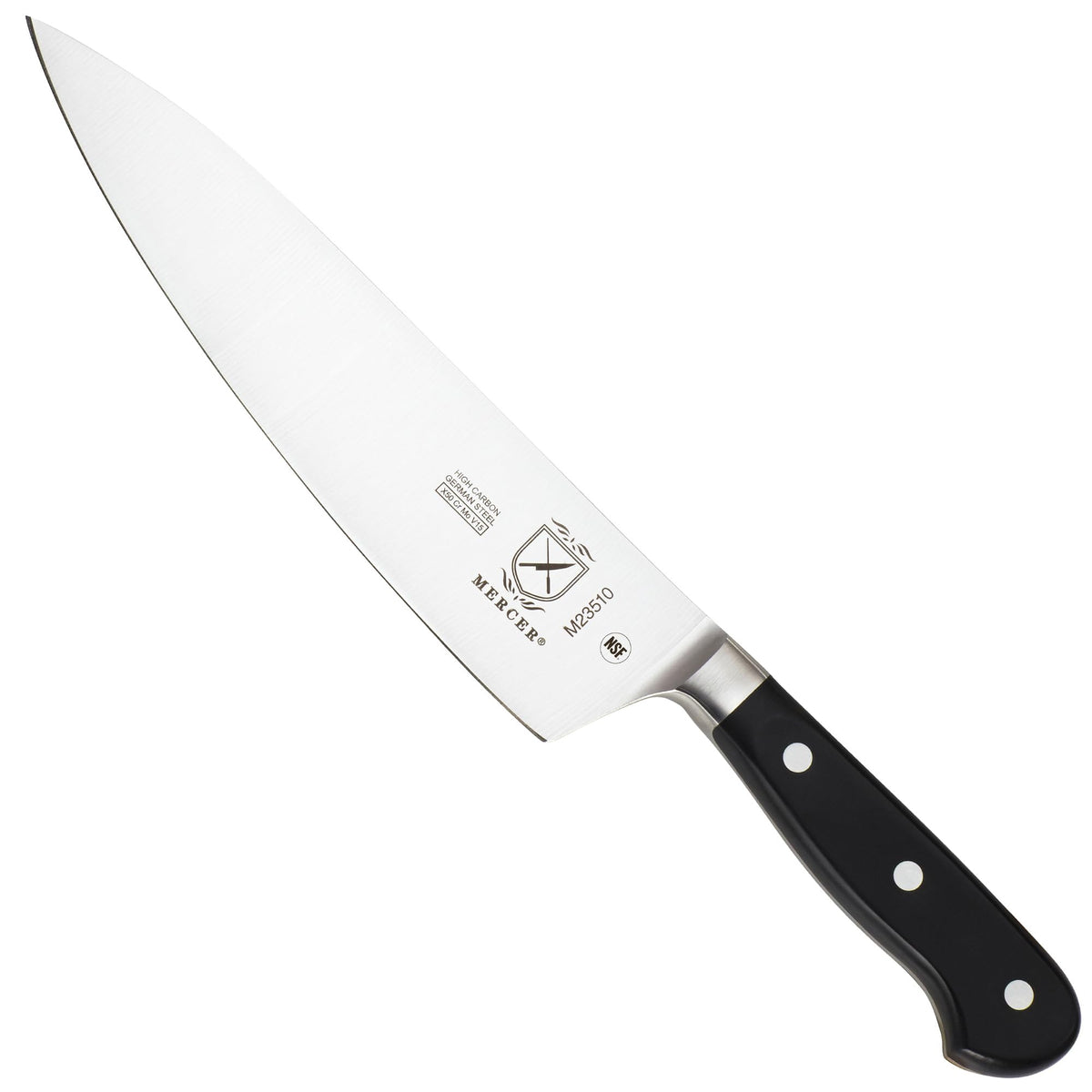 Mercer Renaissance blade close-up showing durable no-stain steel and sharp edge