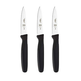 Mercer Culinary Millennia 3in paring knife close-up showing sharp edge for clean cuts.