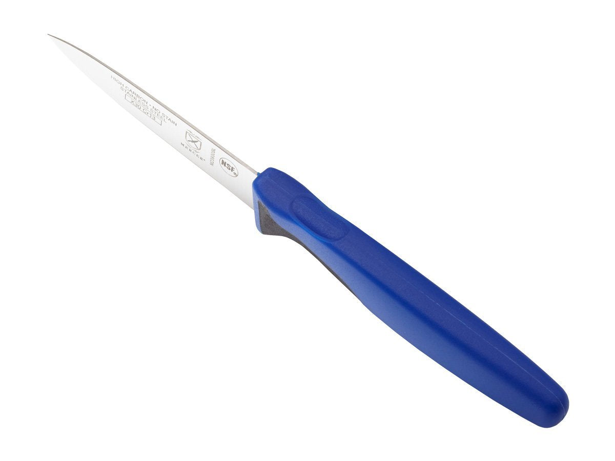 Mercer Millennia blue paring knife in close-up for detailed cutting