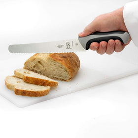 Mercer Culinary Millennia bread knife highlighting durable one-piece steel construction