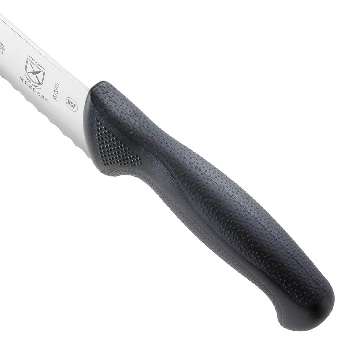 Mercer Culinary Millennia ergonomic handle with textured points enhances control.