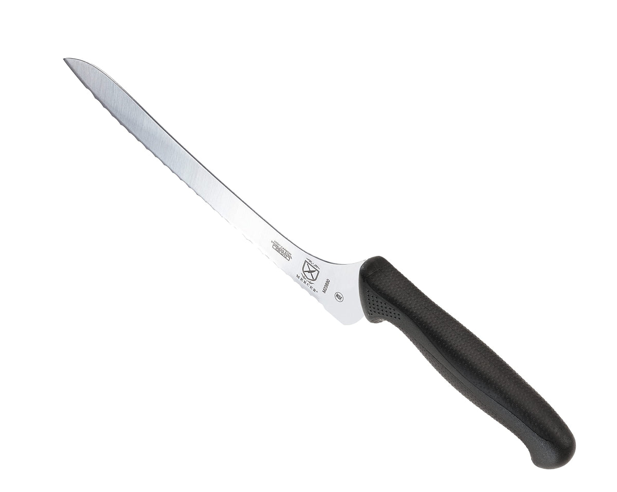 Mercer Culinary Millennia nine-inch offset blade for precise bread slicing