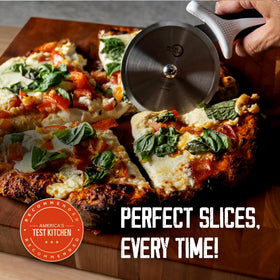 Mercer Culinary Millennia razor edge wheel enables flatbread cleanly