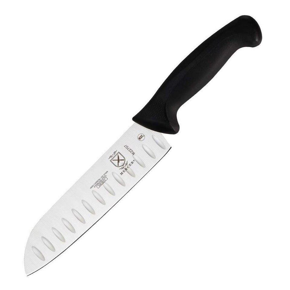 Mercer Culinary Millennia Santoku knife with Granton edge for precise chopping and comfortable handling