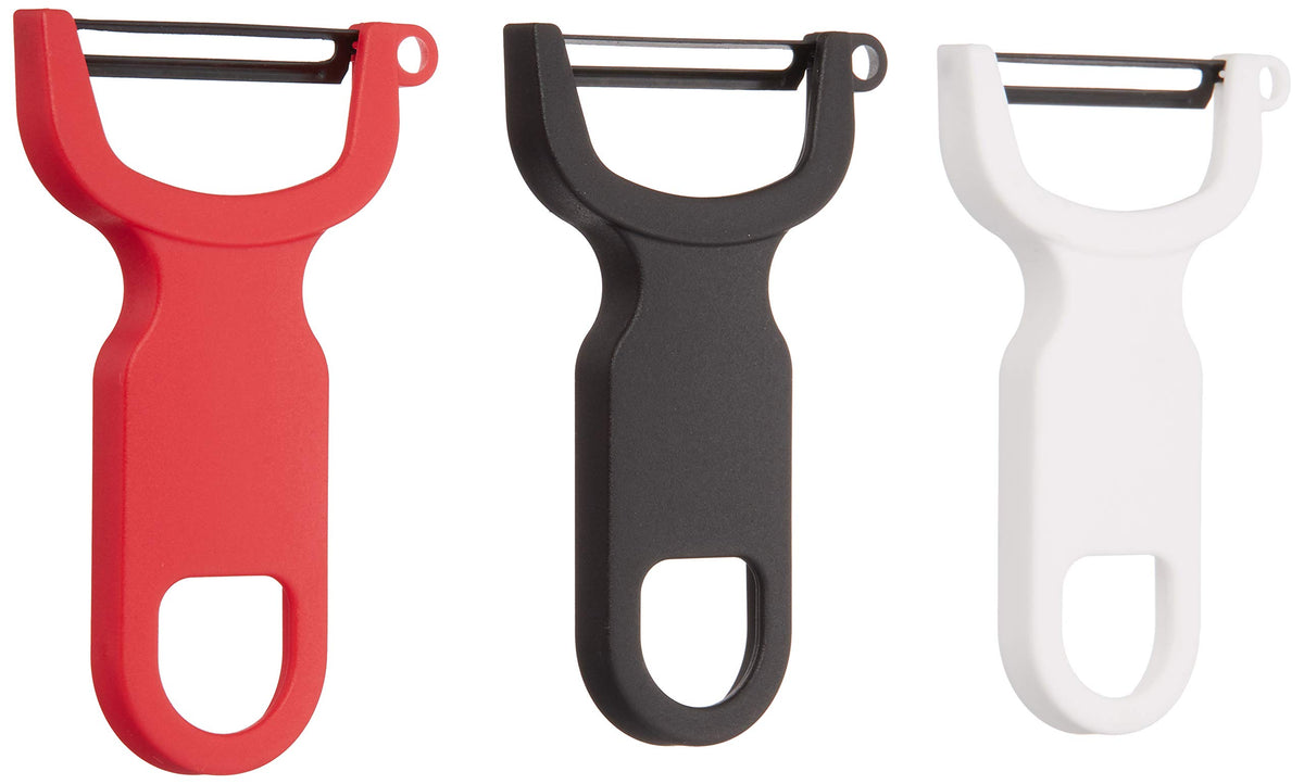 Mercer Culinary Y Swiss peeler blade close-up showing sharp high-carbon edge