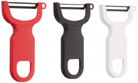 Mercer Culinary Y Swiss peeler blade close-up showing sharp high-carbon edge