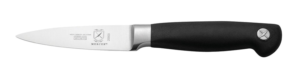 Mercer Genesis paring knife blade close-up highlighting durable high-carbon steel for precise trimming