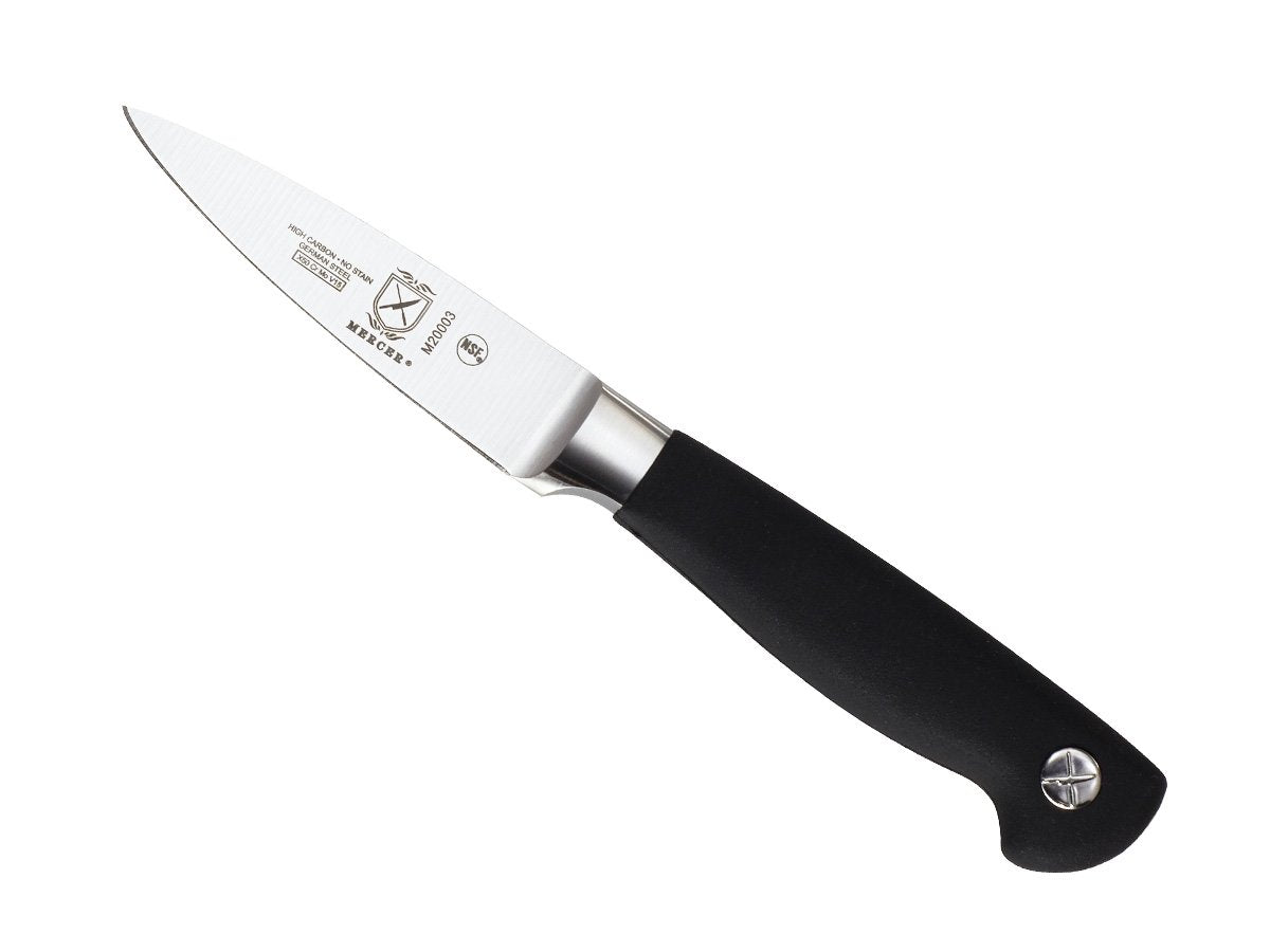 Mercer Genesis paring knife handle close-up with non-slip Santoprene grip for wet hands