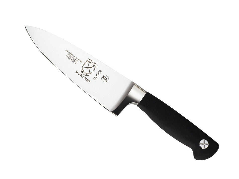 Mercer Genesis 6-Inch chef knife, front view, balanced for precise slicing.