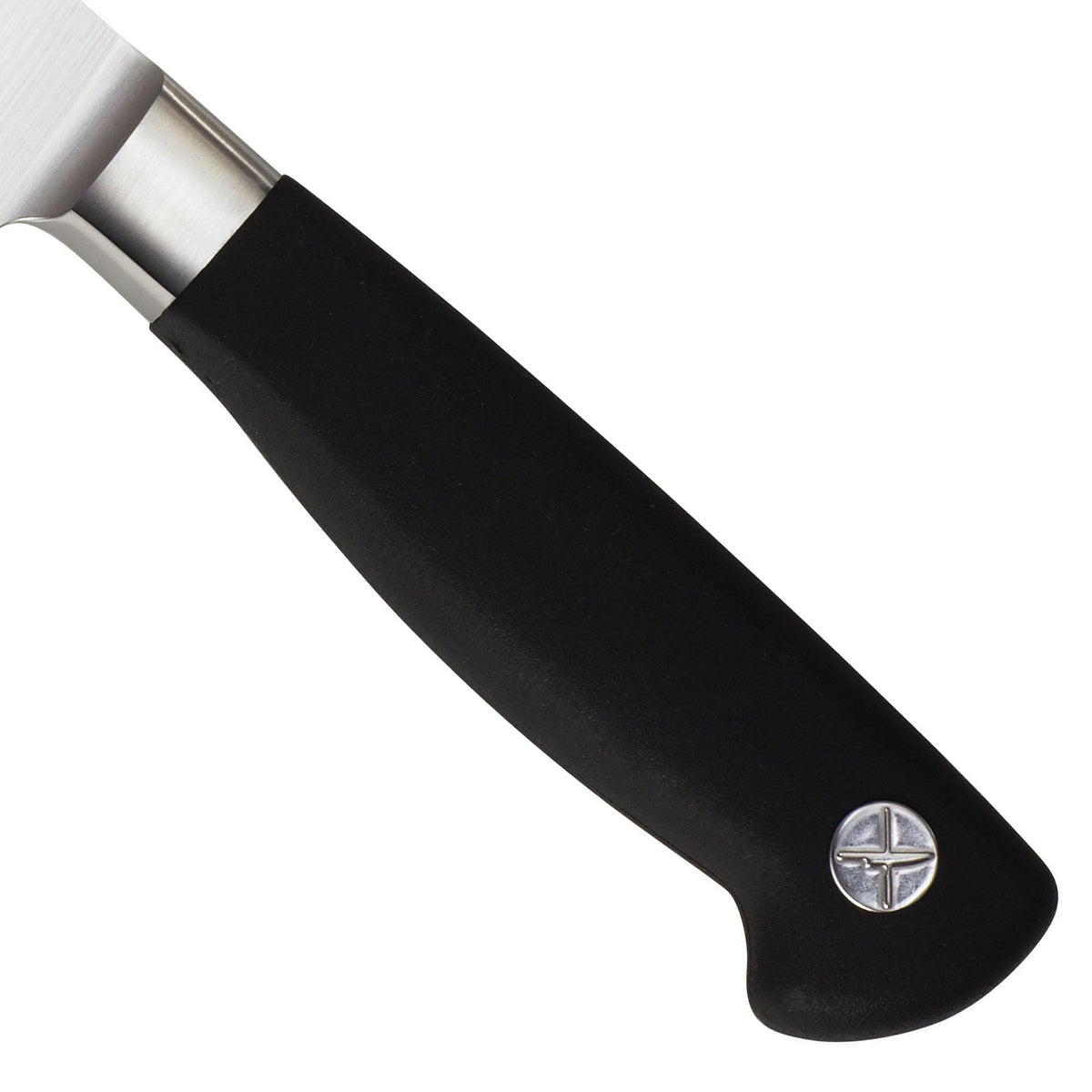 Mercer Genesis 7in Santoku Granton edge detail reduces sticking for thin slices.