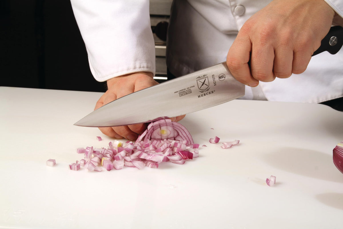 Mercer Genesis 8-Inch knife care guidance emphasizing hand washing and longevity.