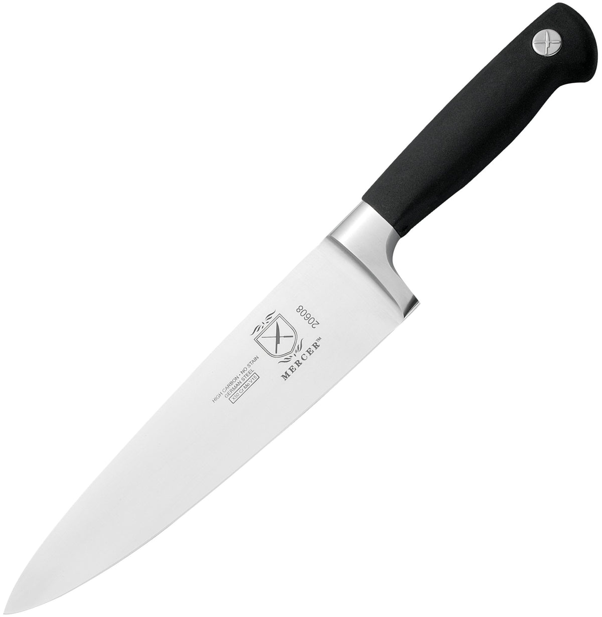 Mercer Genesis 8-Inch Chef's Knife blade close-up showing durability and precision