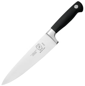 Mercer Genesis 8-Inch Chef's Knife in action slicing vegetables