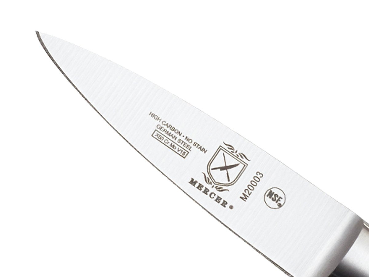 Mercer Genesis paring knife garnishing use in fine vegetable cuts