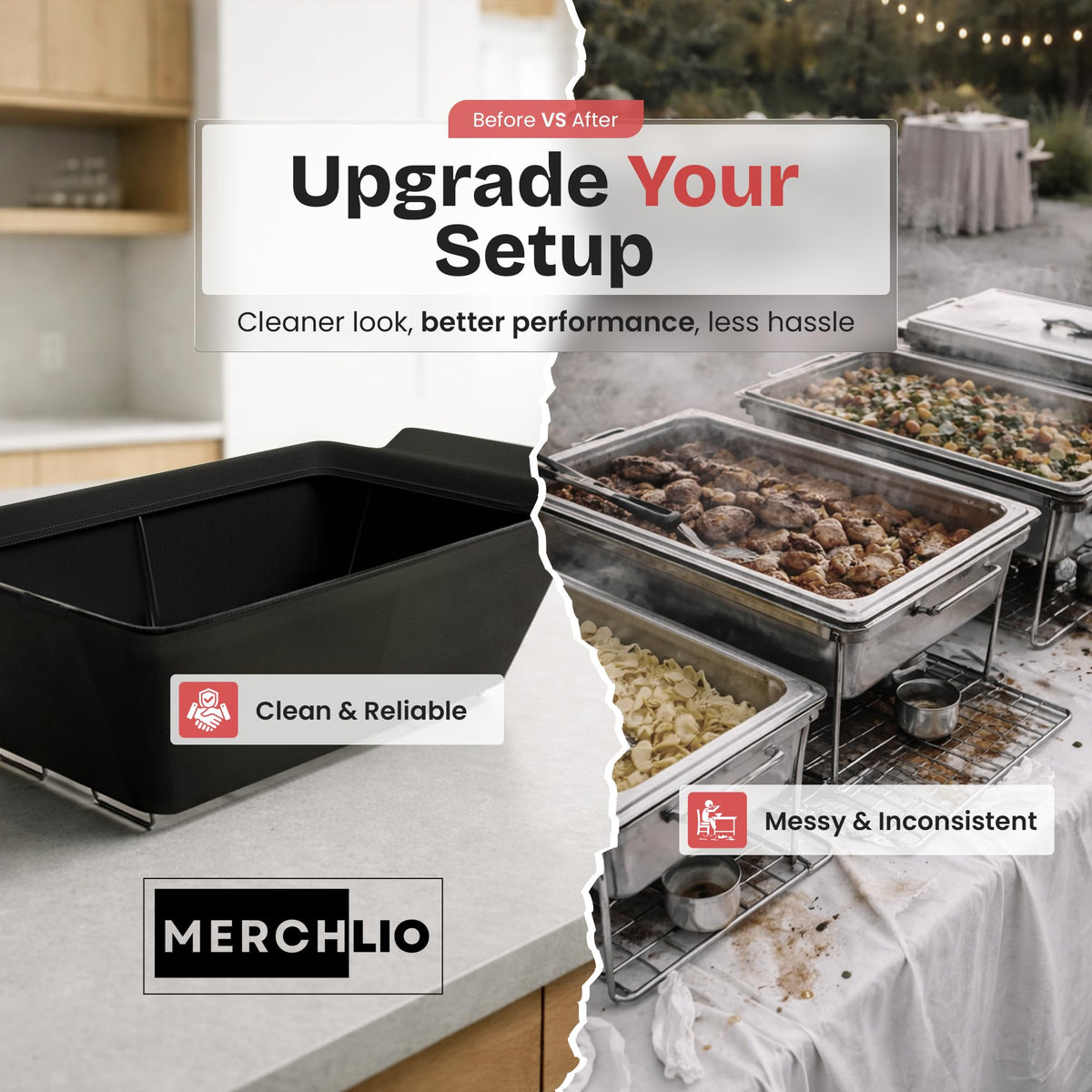 Merchlio wind guard creates an elegant buffet look at outdoor gatherings.