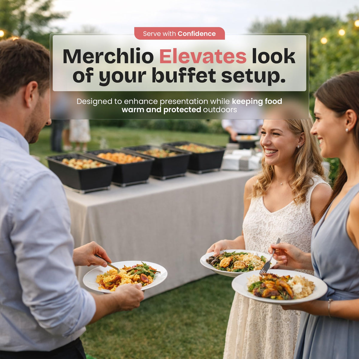 Merchlio washable polyester wind guard enables quick cleanup after catering.