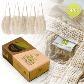 MERCURHOUSE cotton string bags ready for grocery store shopping.