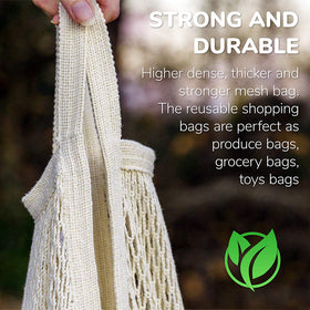 MERCURHOUSE cotton string bags long handle design for easy carrying.