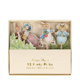 Meri Meri Peter Rabbit picks design 1 decorates treats for a cheerful party snack.