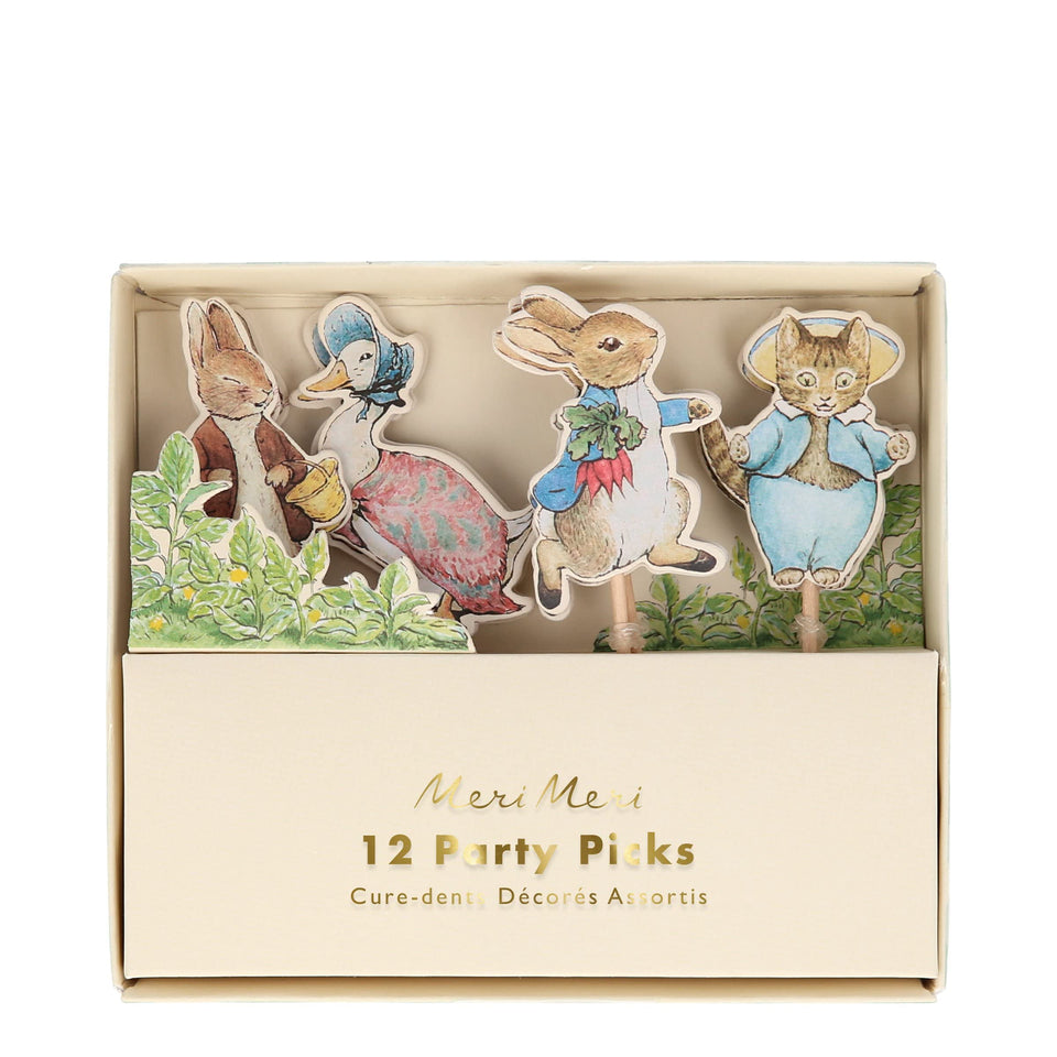 Meri Meri Peter Rabbit picks design 1 decorates treats for a cheerful party snack.