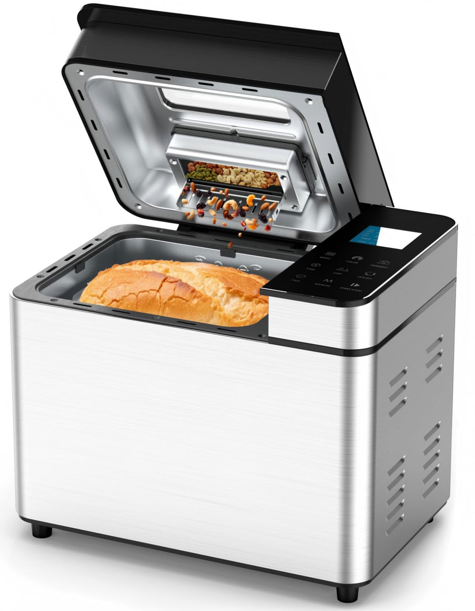 MERIOR bread maker with visible lid shows real-time progress during baking.