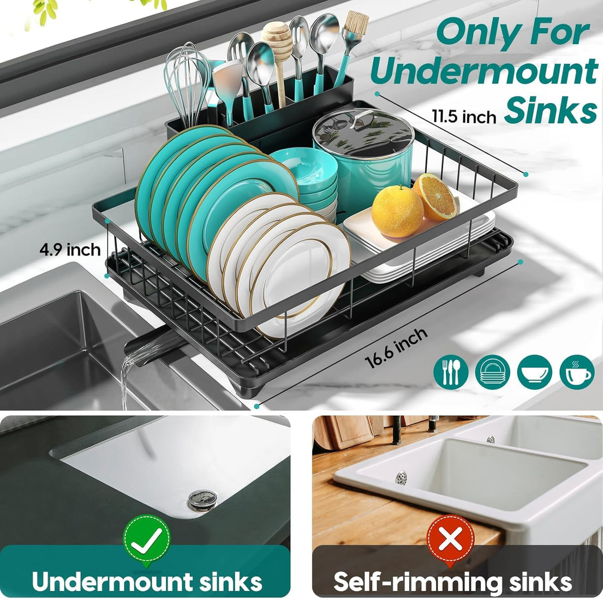 MERRYBOX dish drying rack with detachable utensil holder organizes cutlery for easy access.