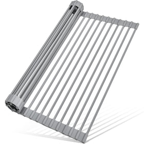 MERRYBOX roll-up dish drying rack over sink saves space while drying large dishes.