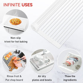 Silicone-wrapped rack provides heat resistance and non-slip stability on wet surfaces.