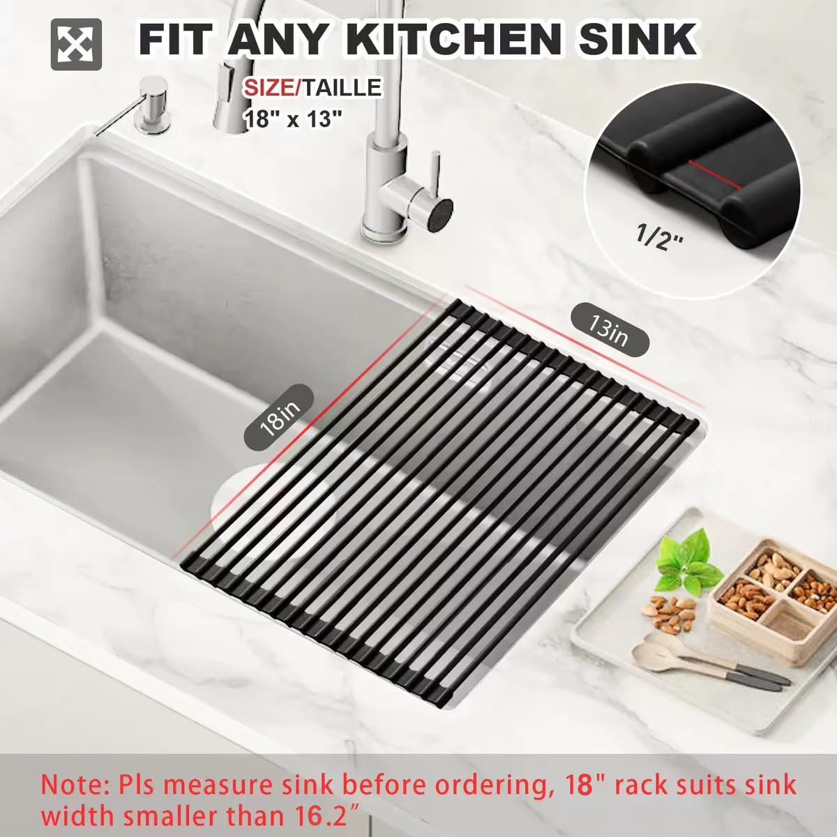 MERRYBOX silicone wrapped over sink rack stable non slip for drying dishes.