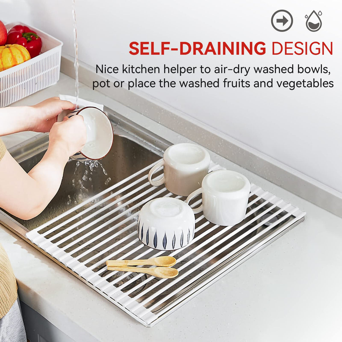 Versatile for fruits, vegetables, and cookware after washing.