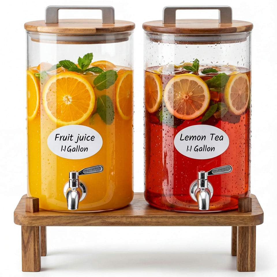 MerryNine 2Pack glass dispensers with wood stand for party beverages