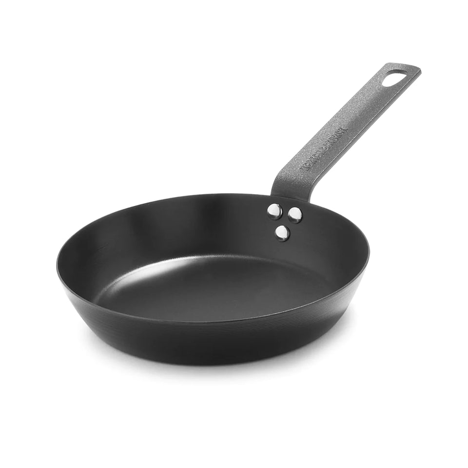 Merten & Storck 8in preseasoned carbon steel frying pan for fast, even searing.