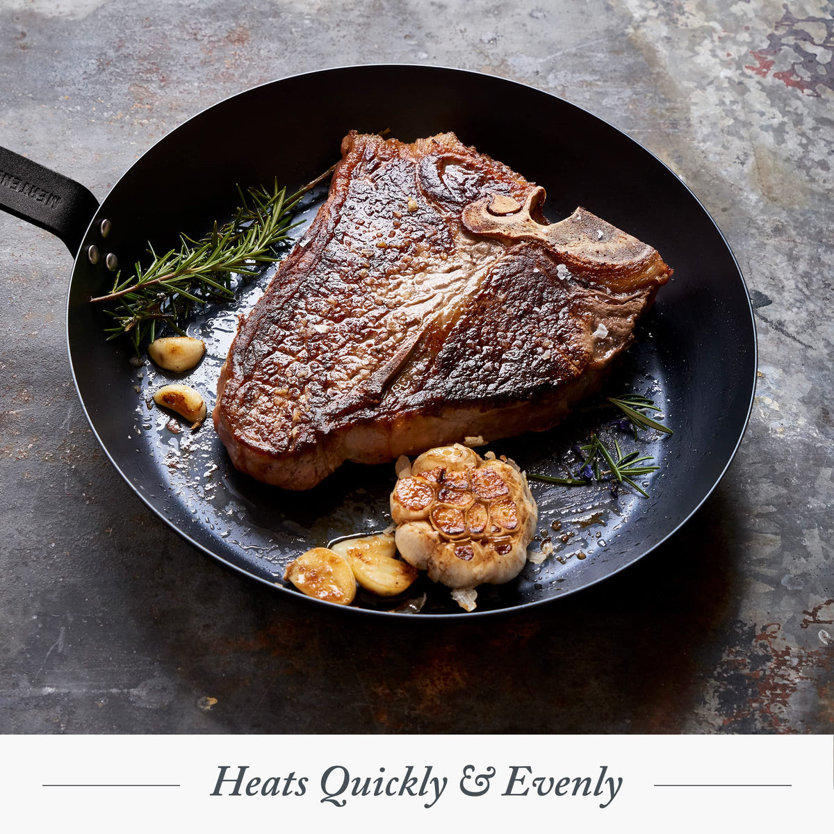 Merten & Storck oven and grill compatible carbon steel pan for versatile cooking.