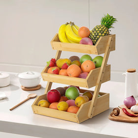 Merysen durable bamboo fruit stand suitable for bread and vegetables.