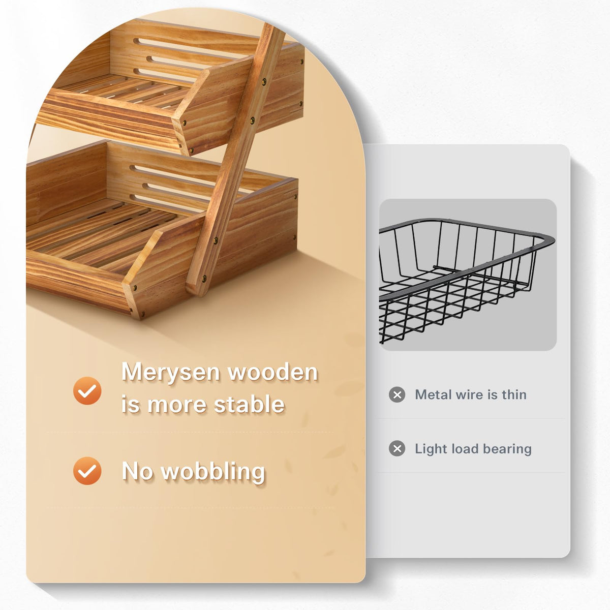 Merysen wooden fruit basket on countertop for organized fruits and bread