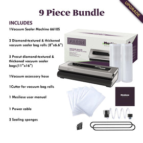 Mesliese vacuum sealer in use with canister vacuum tube.