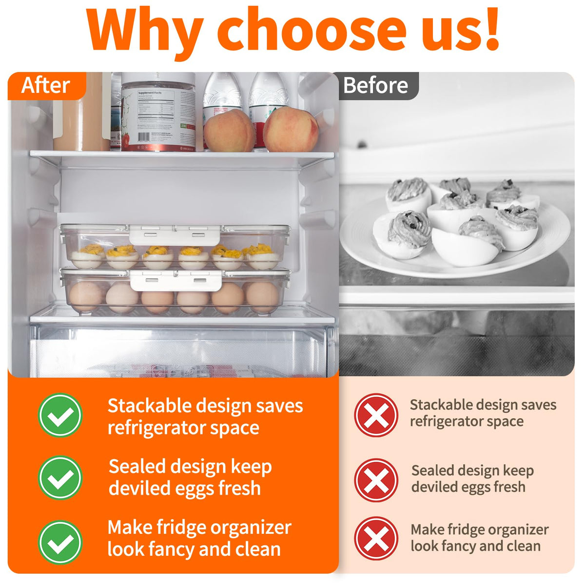 MesRosa 2-pack deviled egg tray shown for organized fridge storage.