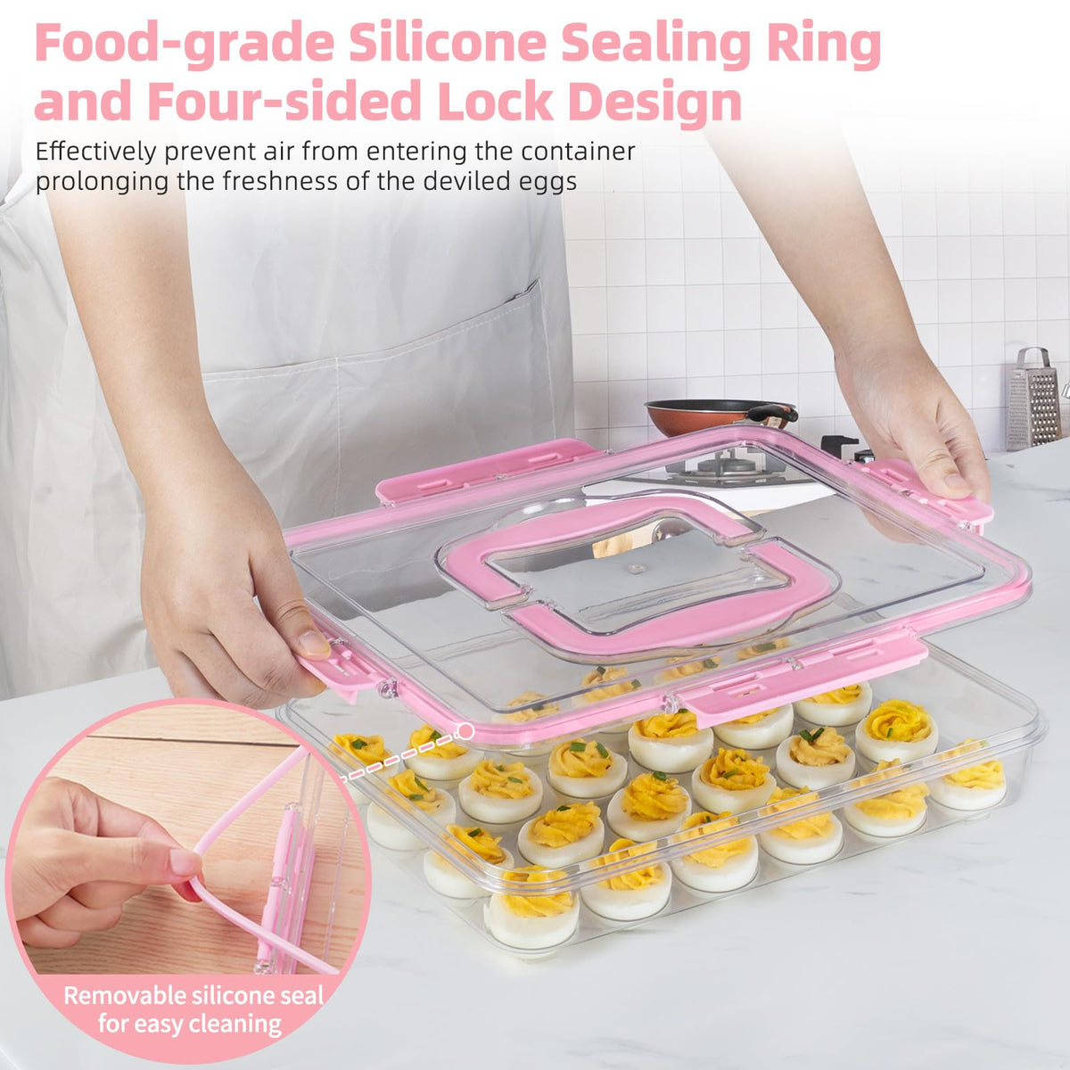 Hidden handle design on MesRosa egg carrier for easy carrying.