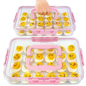 MesRosa deviled egg container with lid and handle keeps eggs secure during transport