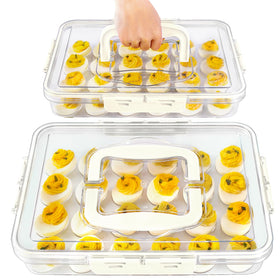 MesRosa deviled egg container with lid and handle keeps eggs secure during transport.
