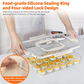 MesRosa fridge-safe deviled egg carrier with seal protects freshness and prevents leaks.
